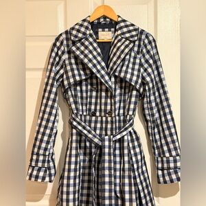 Laundry By Shelli Segal Navy and White Checkered Trench Coat